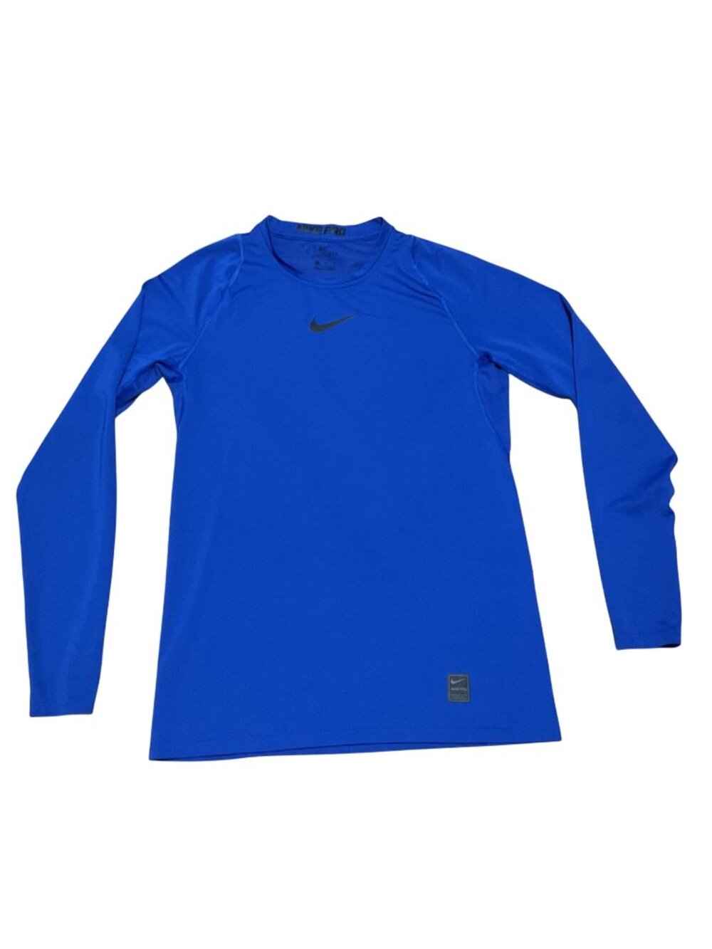 Nike Pro Dri-Fit Long-Sleeve Compression Shirt Sz Large Blue Swoosh Logo Mens